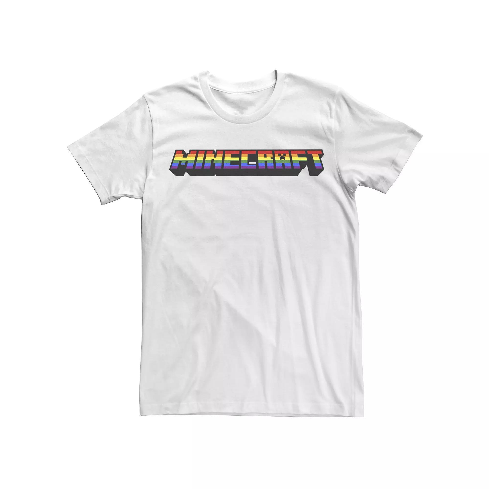 Men's Minecraft Rainbow Pixelated Logo Tee, Size: XL, White Product Image