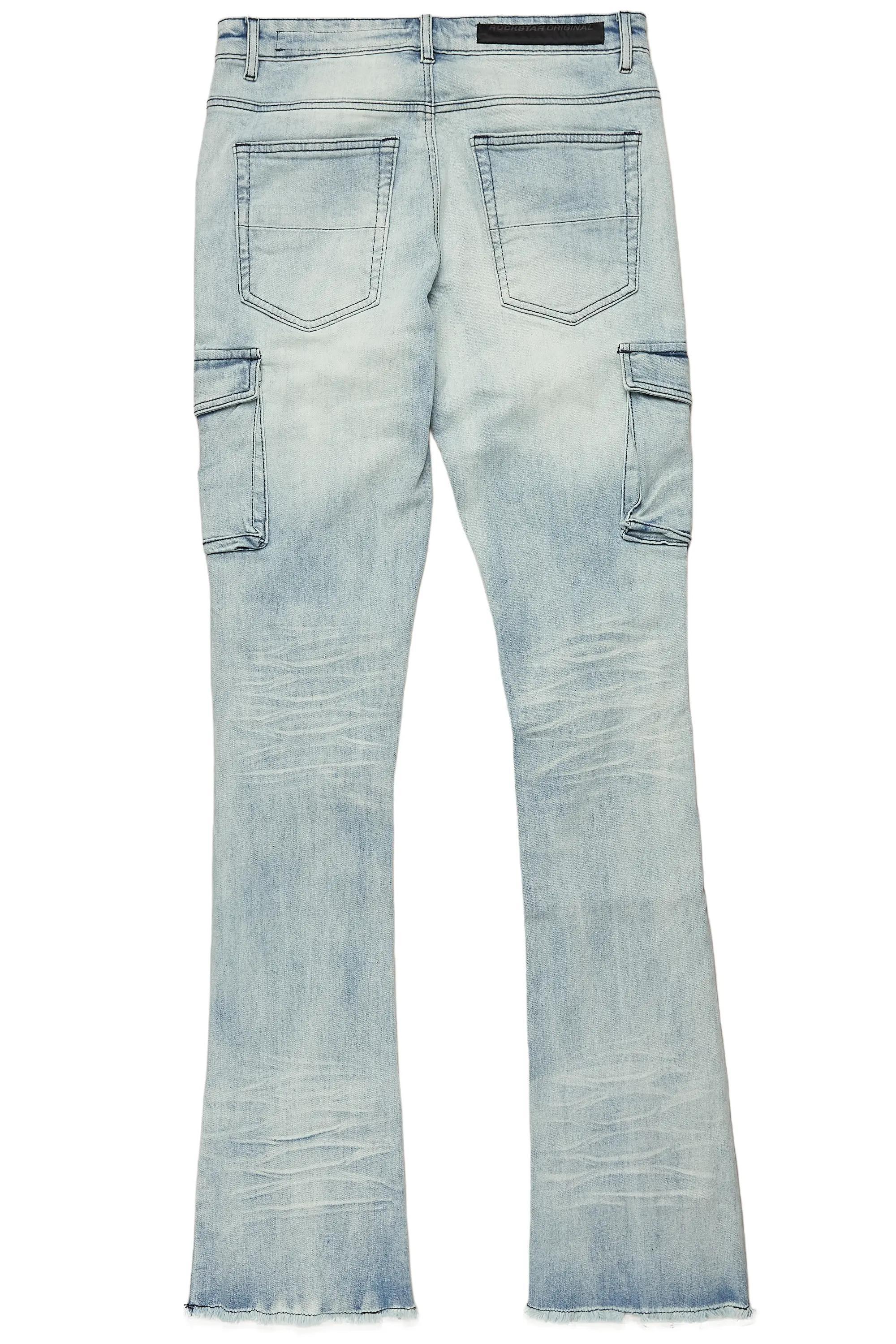 Feodor Light Blue Stacked Flare Cargo Jean Male Product Image