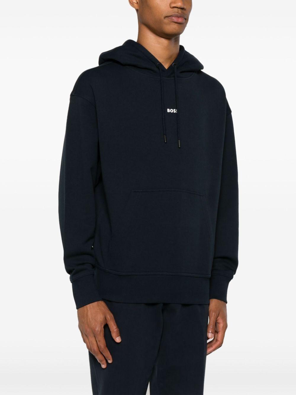 Rubberised-logo Cotton Hoodie In Dark Blue Product Image