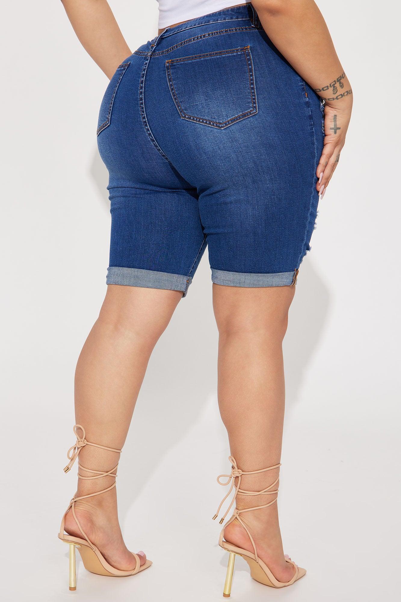 Acting Nice Stretch  Denim Bermuda Shorts - Dark Wash Product Image