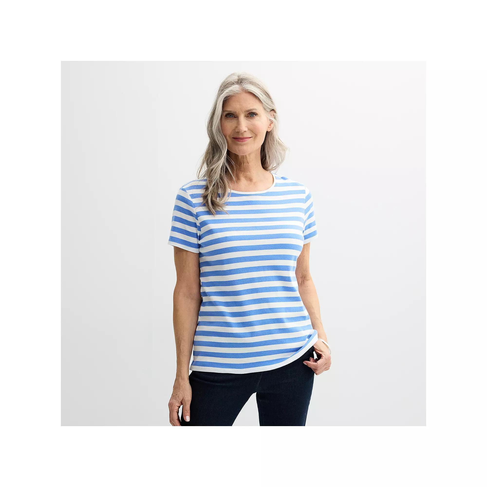 Women's Croft & Barrow® Essential Crewneck Tee, Size: Large, Blue Even Stripe Product Image