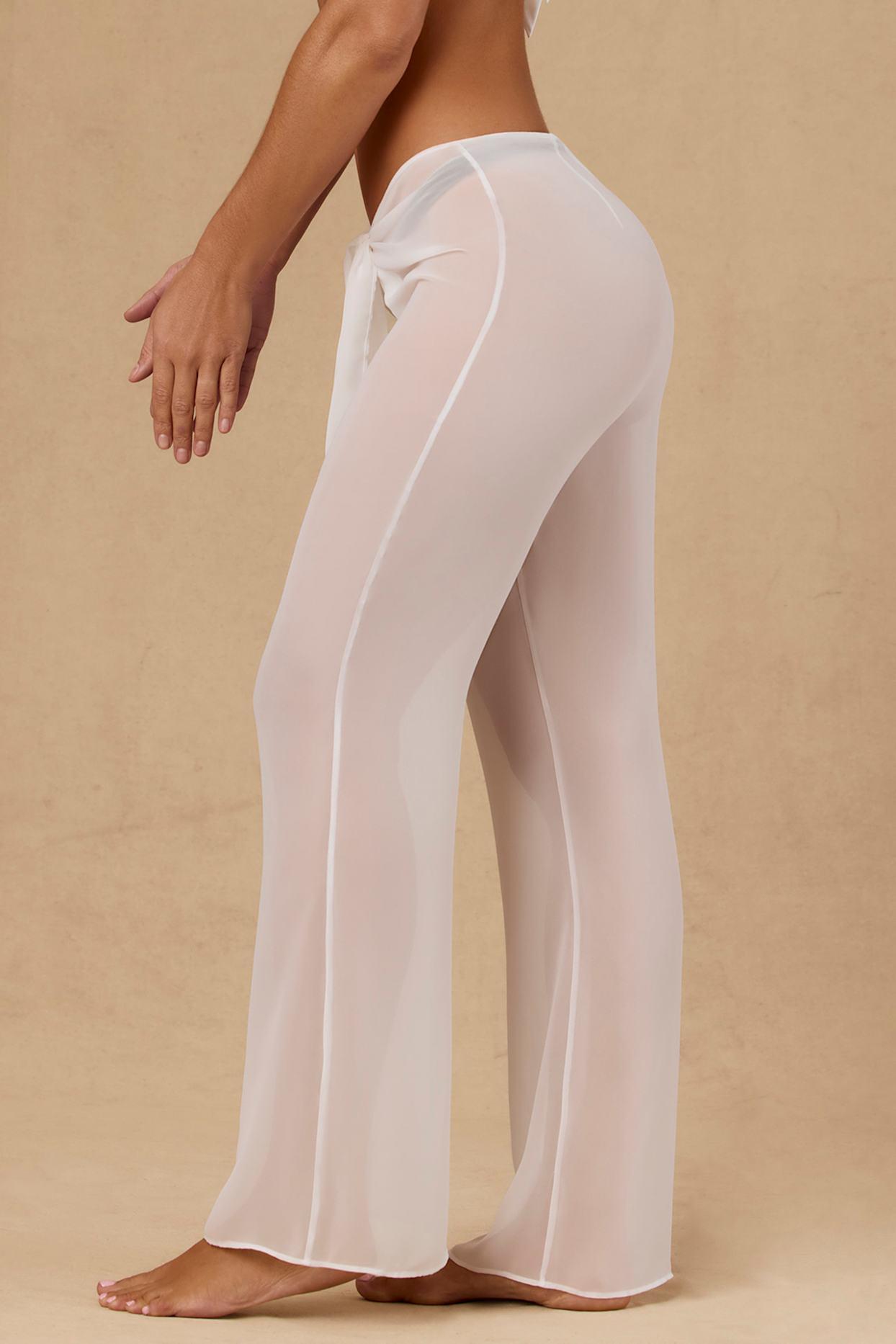 Tie-Front Wide-Leg Trousers in White Product Image