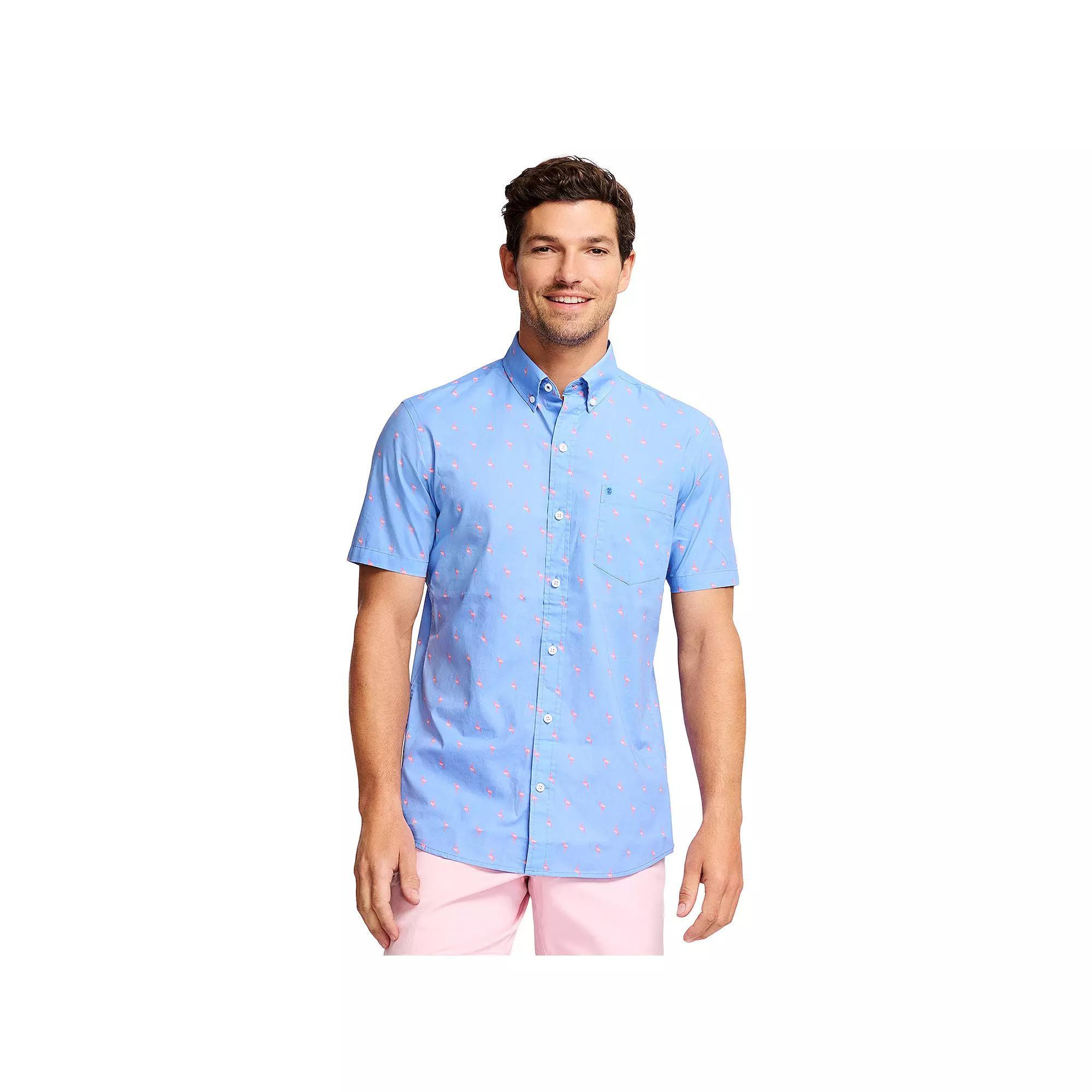 Men's IZOD Classic Breeze Printed Short Sleeve Button-Down Shirt, Size: Medium, Flamingos Product Image