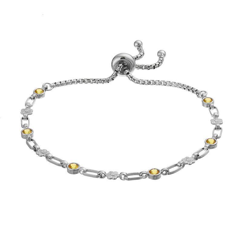 Kristen Kesho Sterling Silver Lab-Created Yellow Sapphire & Flower Link Adjustable Bolo Bracelet, Womens Gold Tone Product Image