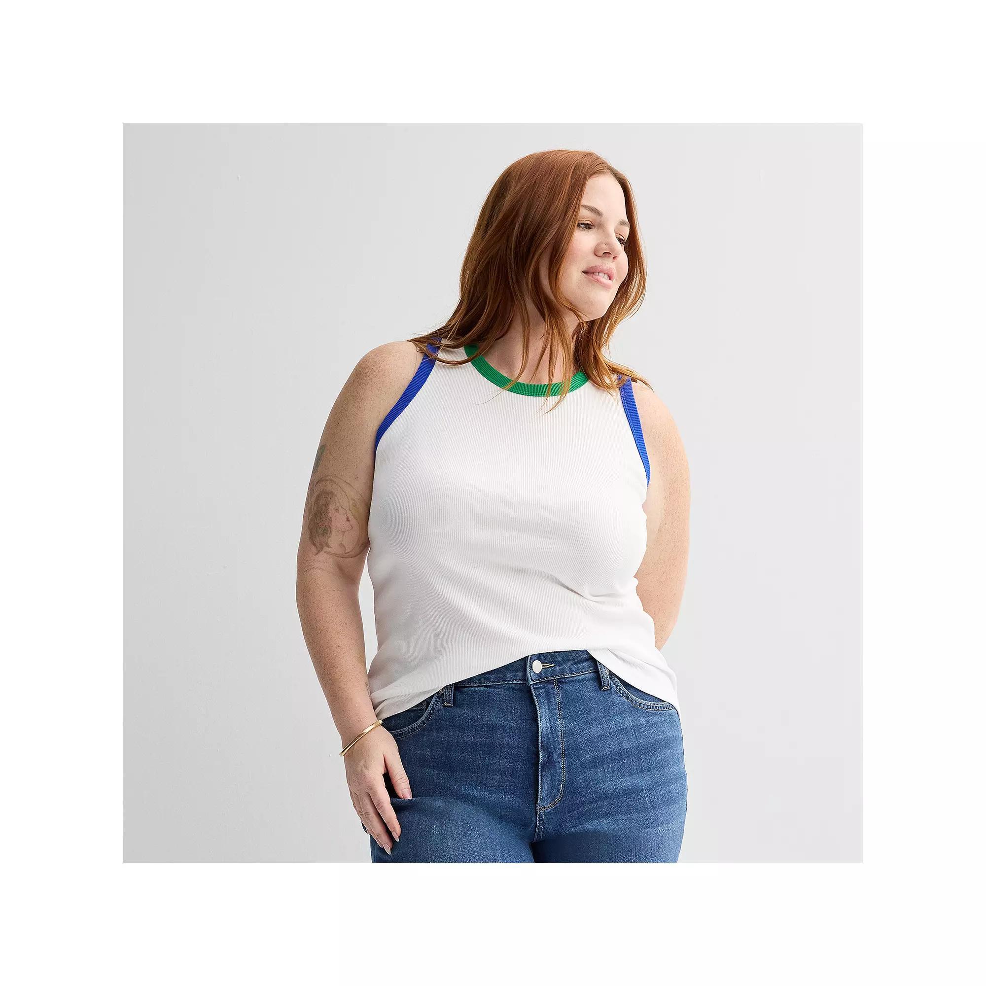 Plus Size Sonoma Goods For Life® High Neck Ribbed Layering Tank Top, Women's, Size: 2XL, White Colorblock Product Image