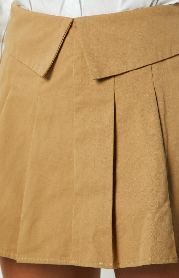 Haylen Tan Pleated Mini Skirt Product Image