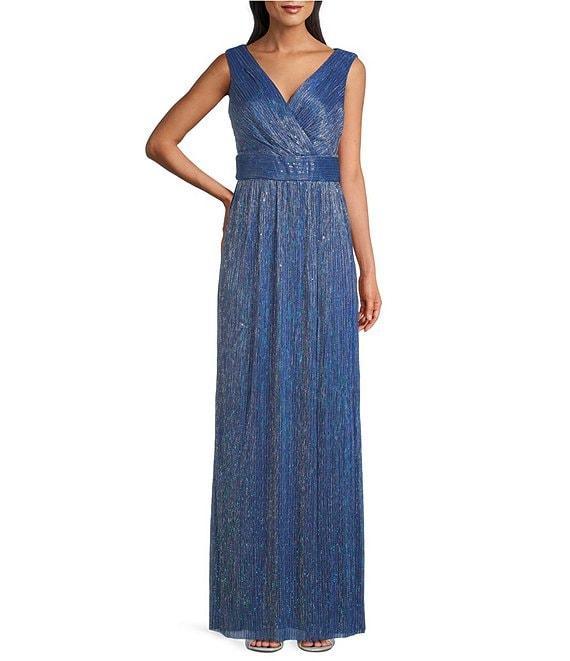 R & M Richards 3/4 Sleeve Surplice V-Neck Matte Jersey Chiffon 2-Piece Jacket Dress Product Image