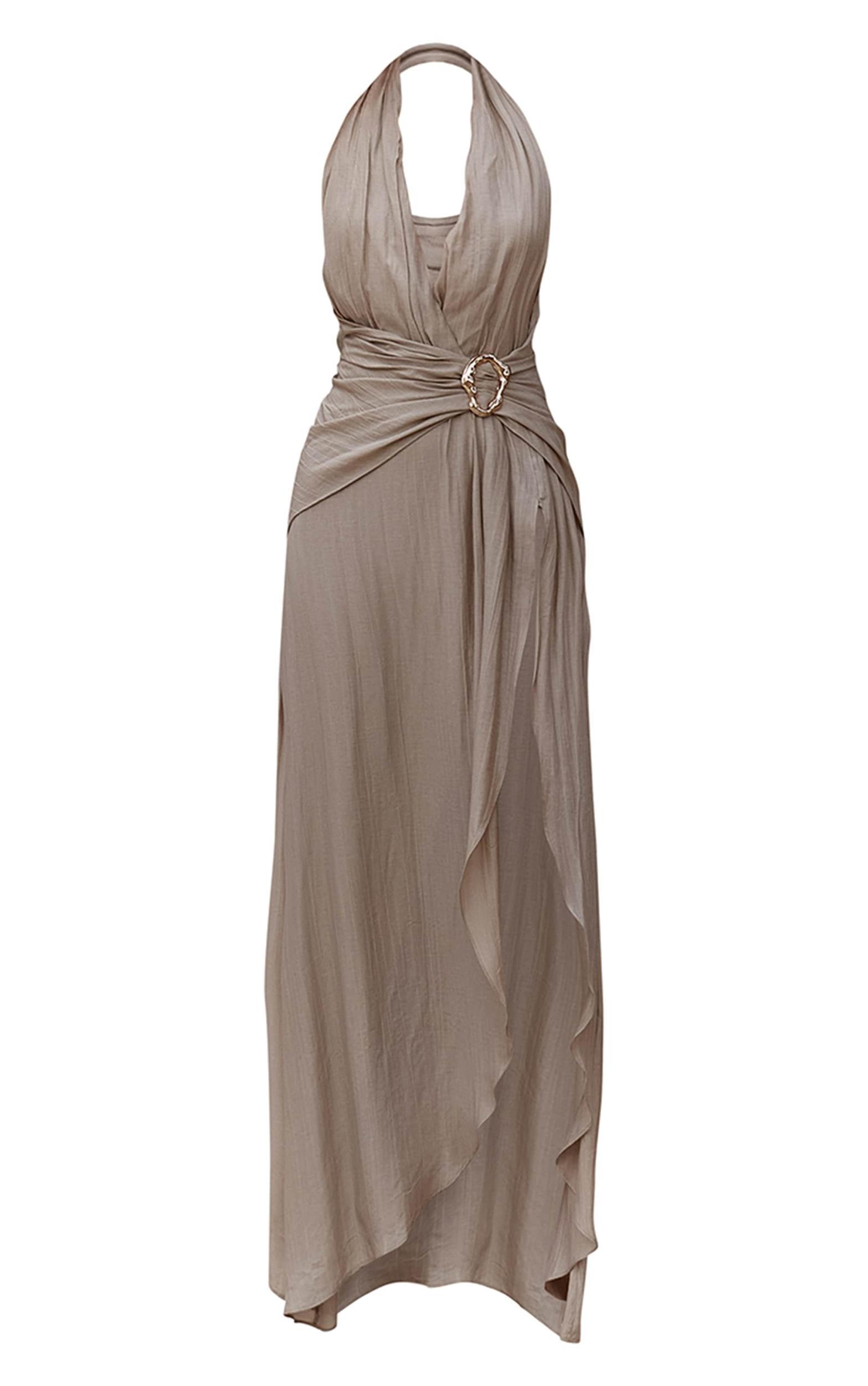 Cream Textured Plunge Trim Detail Maxi Dress Product Image