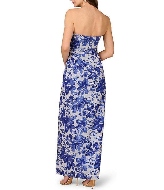Aidan Mattox Strapless Floral Print Jacquard Side Ruched Column Gown Product Image