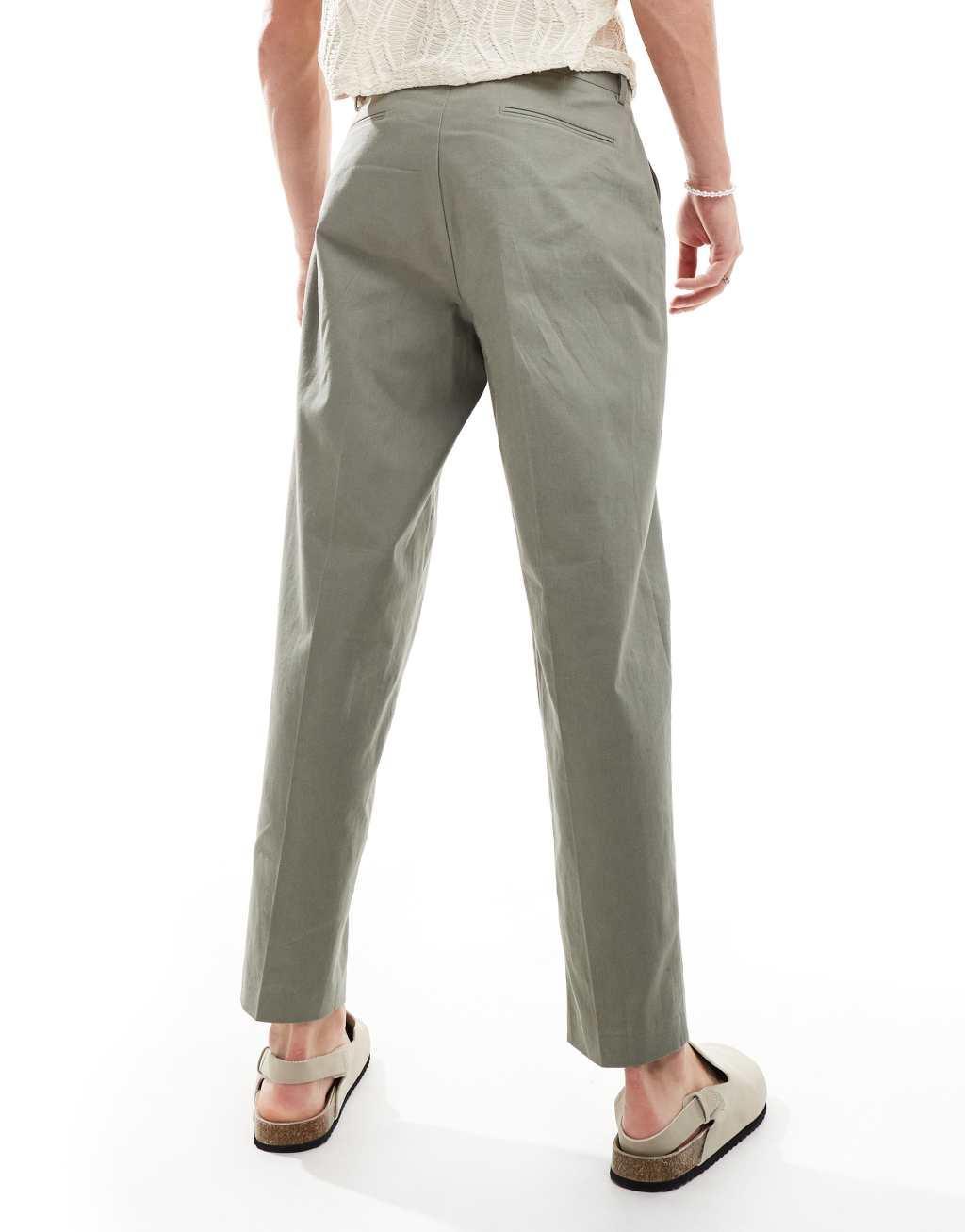 ASOS DESIGN oversized tapered linen blend dress pants in dusty green Product Image