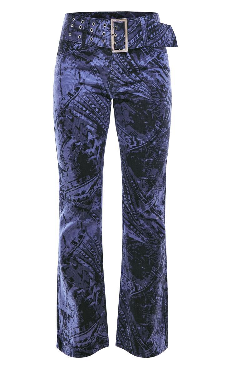 Blue Jean Print Flared Jeans Product Image