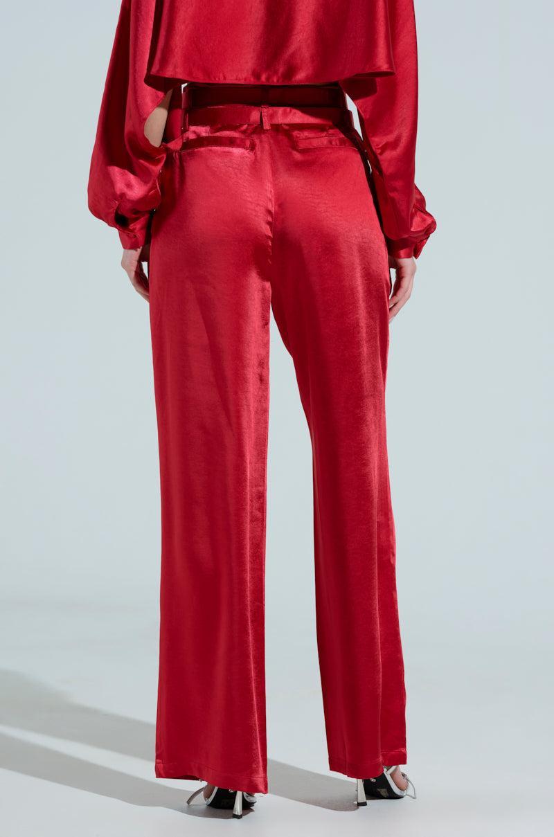 FEELIN THE LOVE BELTED SATIN TROUSER Product Image