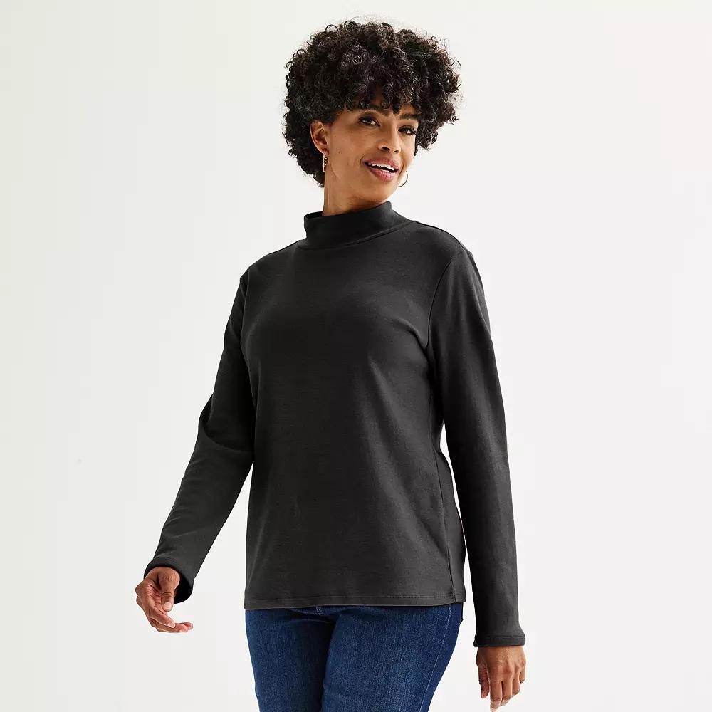 Women's Croft & Barrow® Essential Long-Sleeve Mockneck Top, Size: XS, Black Product Image