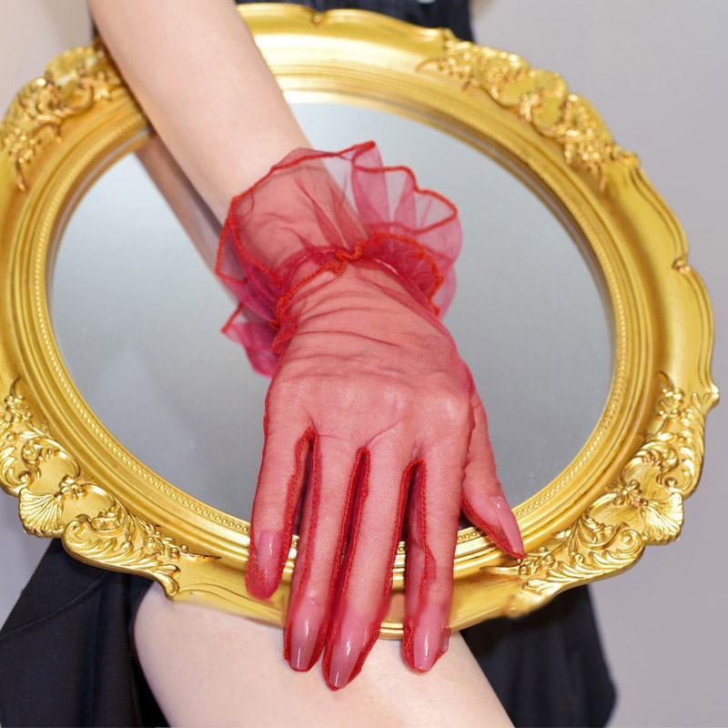 Sheer Mesh Ruffle Trim Gloves Product Image