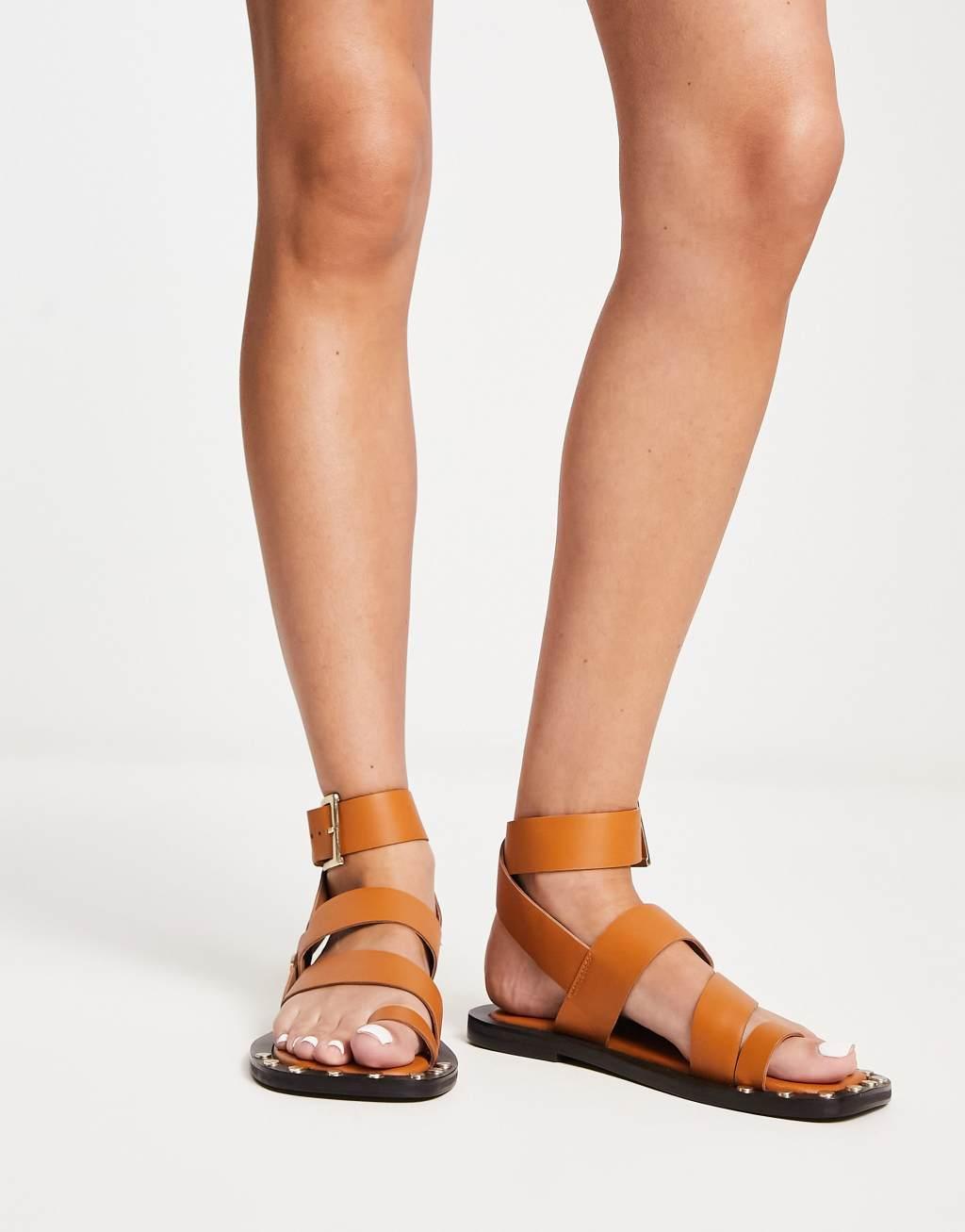 ASOS DESIGN Foxy leather studded toe loop flat sandal Product Image