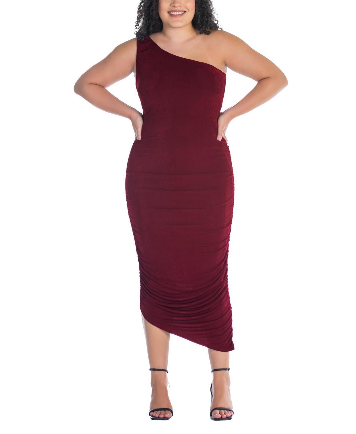 Plus Size 24Seven Comfort Apparel One-Shoulder Ruched Bodycon Dress, Womens Product Image