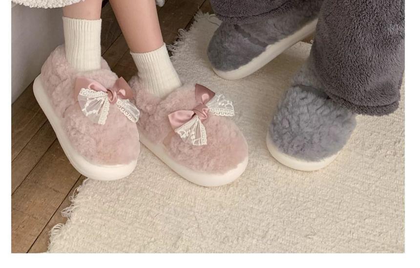 Lace Bow Fluffy Slippers Product Image