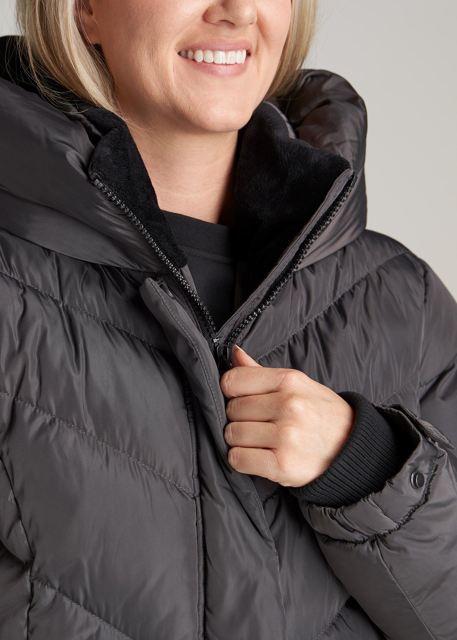 American Tall X Point Zero Long Hooded Women's Tall Puffer Jacket in Graphite Product Image