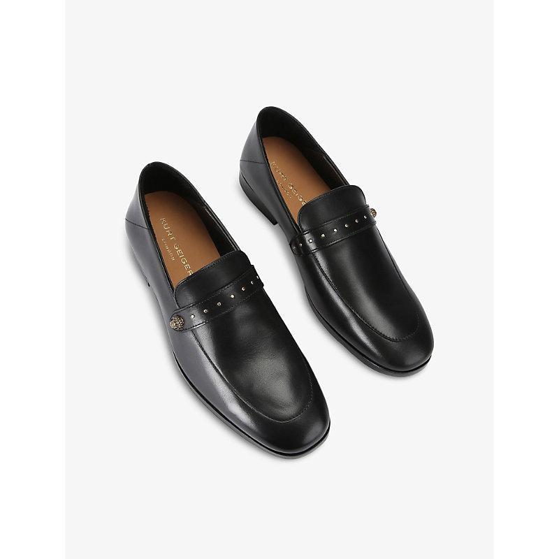 KURT GEIGER Mens  London Fraser Studded-strap Leather Loafers In Black Product Image