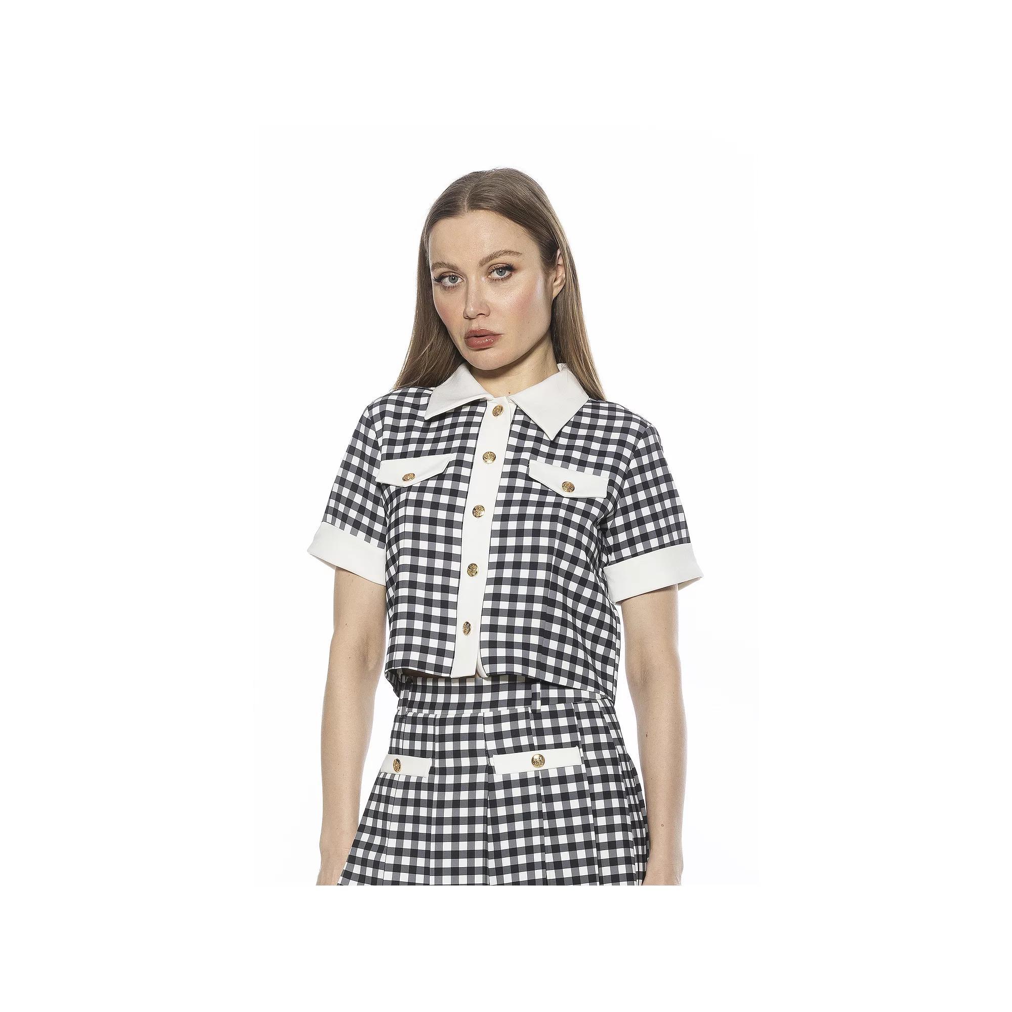 Women's ALEXIA ADMOR Emery Short Sleeve Collared Button Down Top,  Product Image