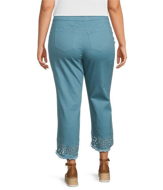 Intro Plus Size Size Straight Leg Tulip Eyelet Embroidered Frayed Hem Pull-On Ankle Pants Product Image