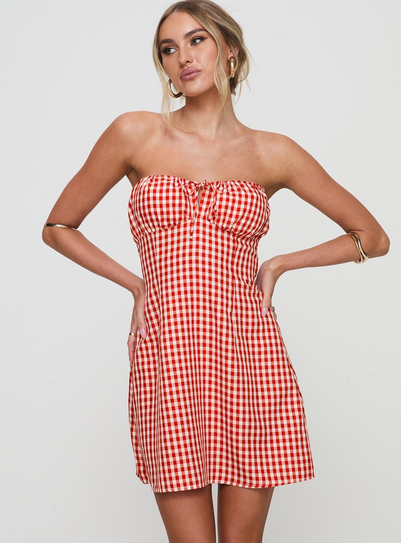 Double Date Mini Dress Red Gingham Product Image