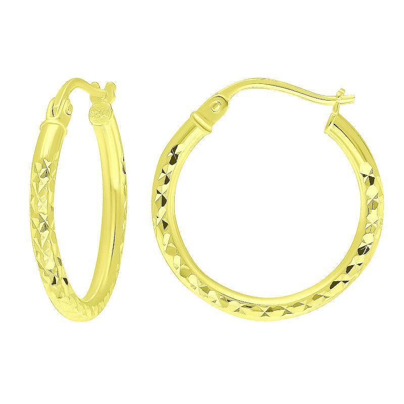 Aleure Precioso Sterling Silver Textured Hoop Earrings, Womens Gold Tone Product Image