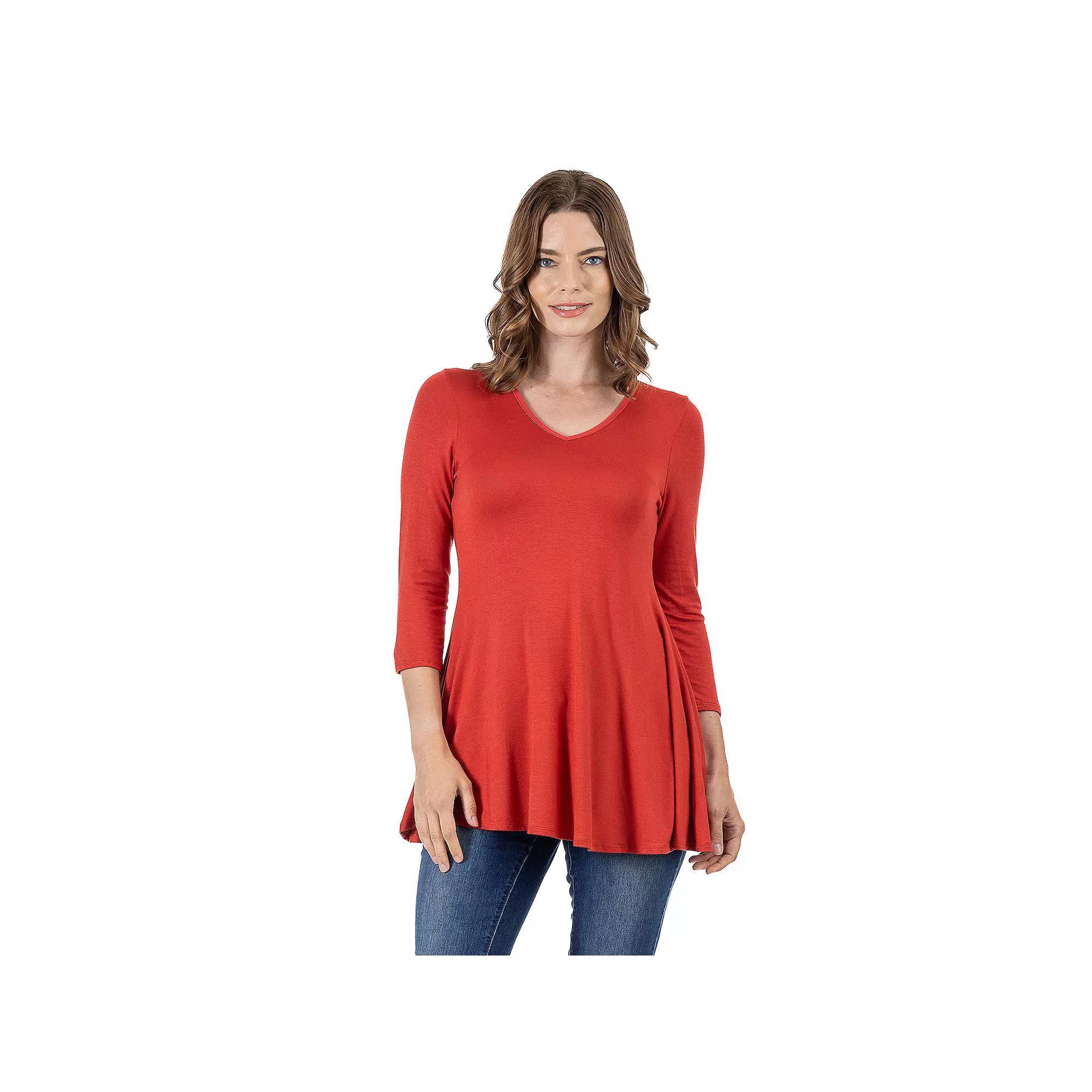 Women's 24Seven Comfort Apparel V Neck Tunic Top, Size: XL, Penny Product Image