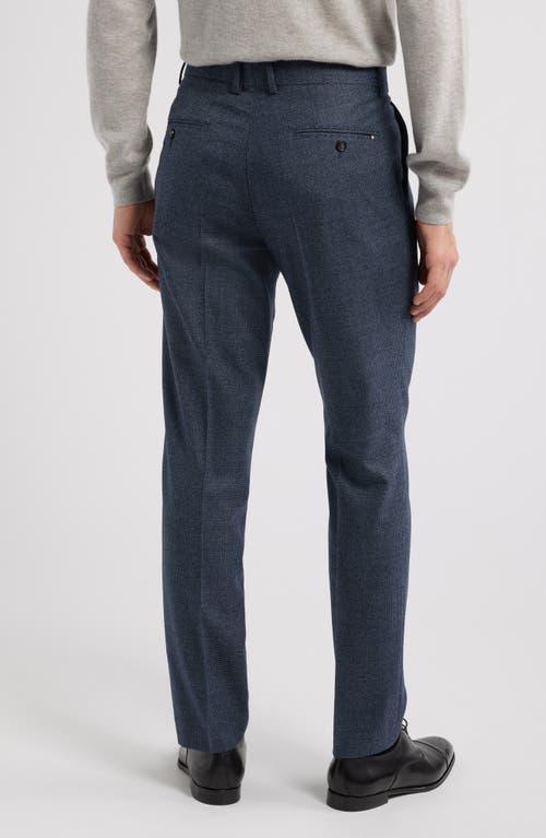 HUGO BOSS Boss Genius Flat Front Microcheck Stretch Wool Dress Pants In Dark Blue Product Image