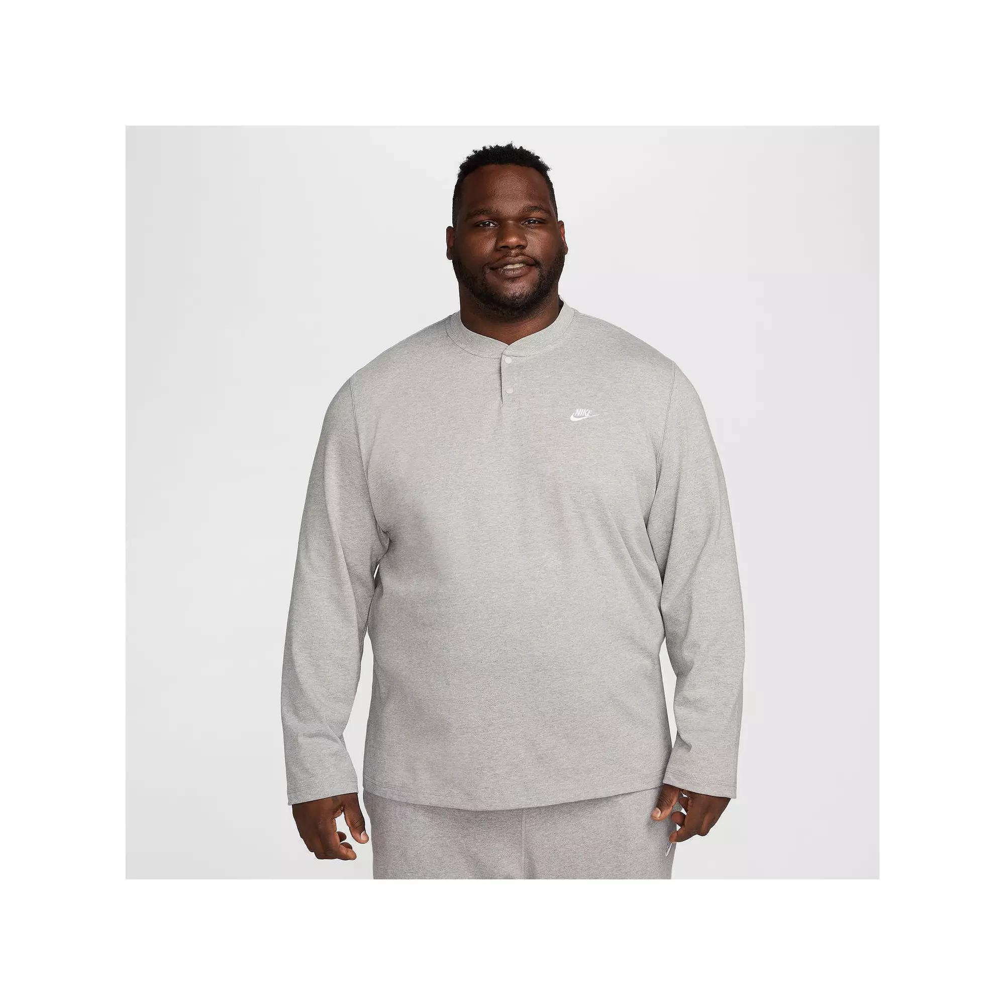 Men's Nike Club Fleece Long Sleeve Henley, Size: XL, Dark Gray Grey Product Image