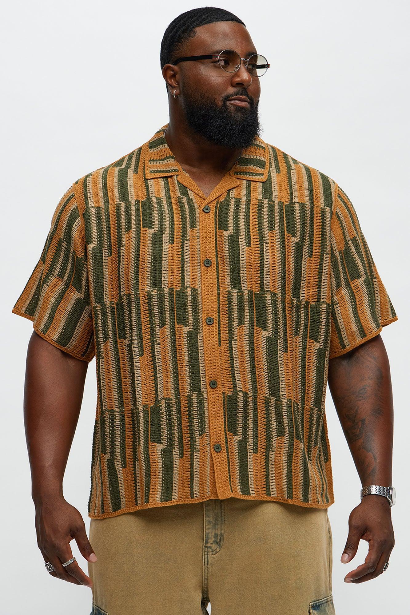 Victor Crochet Cuban Collar Button Down Shirt - Multi Color Male Product Image