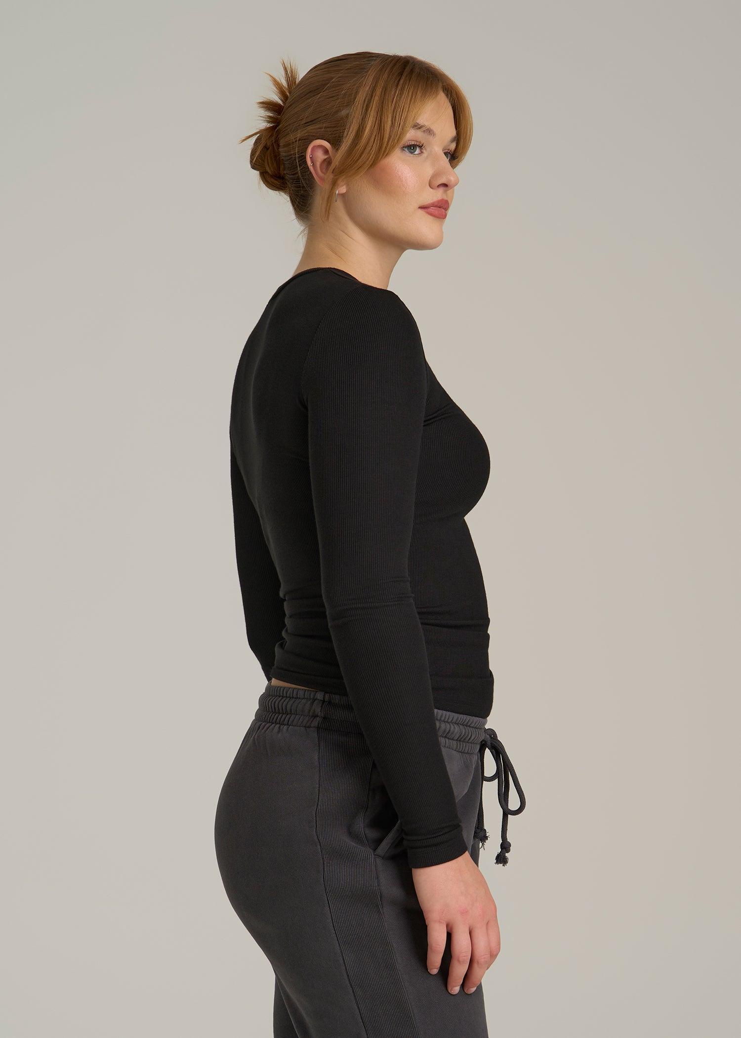 FITTED Ribbed Long Sleeve Tee for Tall Women in Black Female Product Image