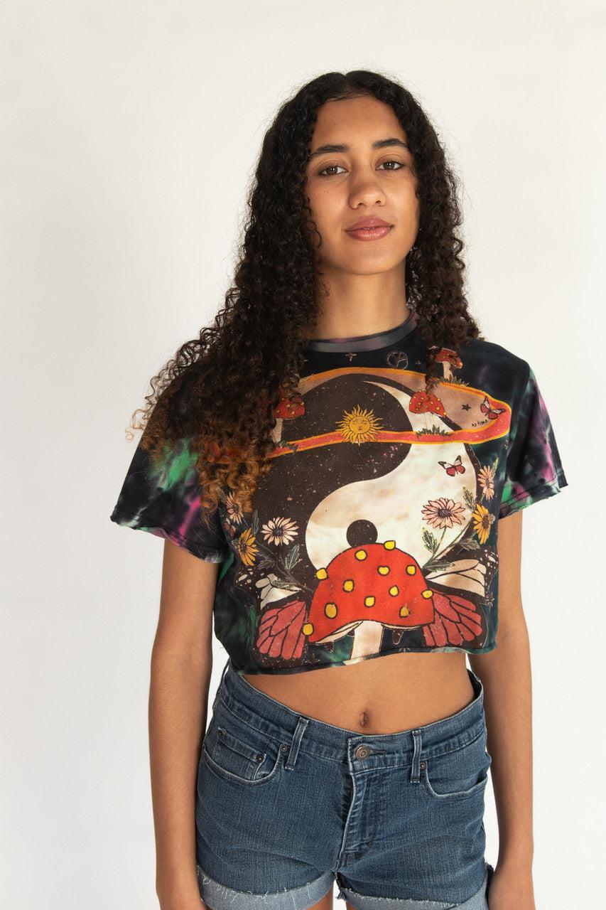 Tie Dye Yin Yang Mushroom Crop Tee Product Image