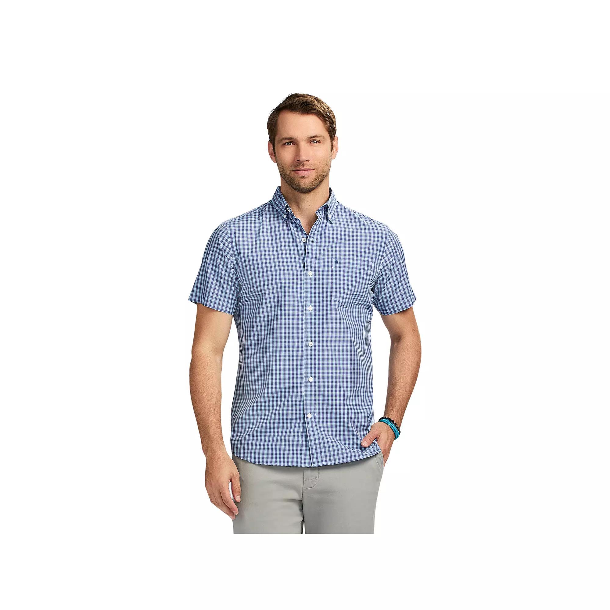 Men's IZOD Breeze Short Sleeve Button Down Shirt, Size: XL, Blue Plaid Product Image