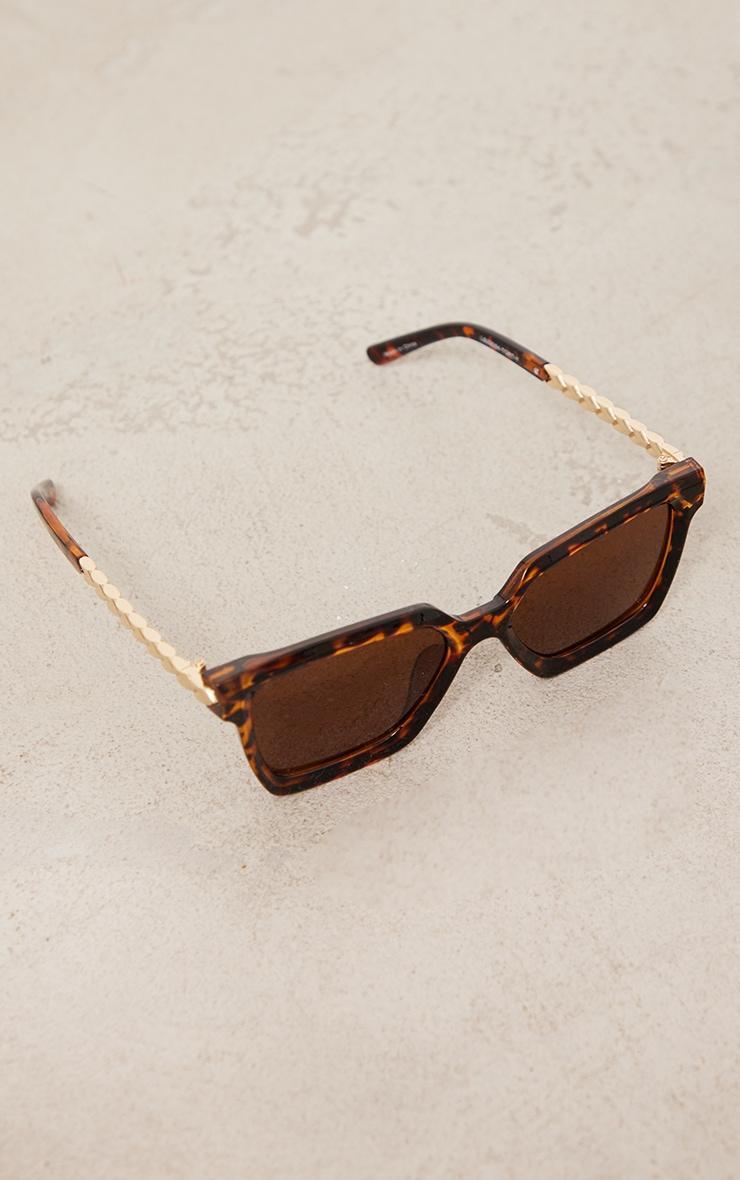 Brown Tortoise Metal Arm Detail Squared Sunglasses Product Image