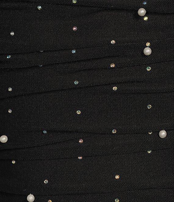 B. Darlin Bungee Strap Allover Shirring AB Stone And Pearls Bodycon Dress Product Image