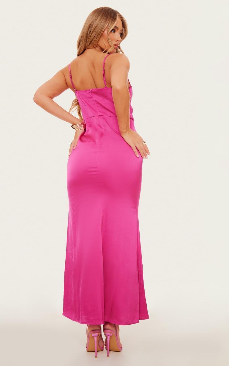 Dark Pink Satin Contrast Front Twist Cup Midaxi Dress Product Image