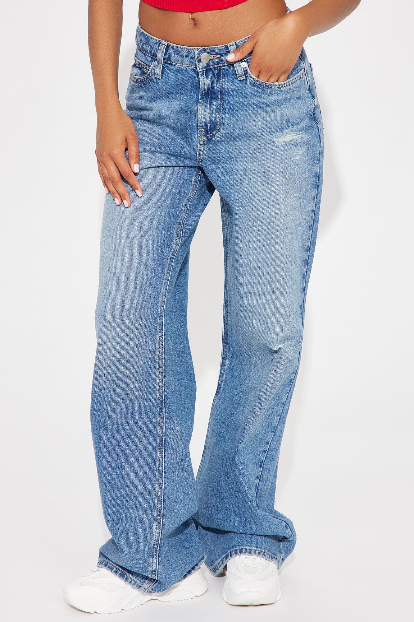 Leading Him On V Waist Baggy Jeans - Medium Wash Product Image