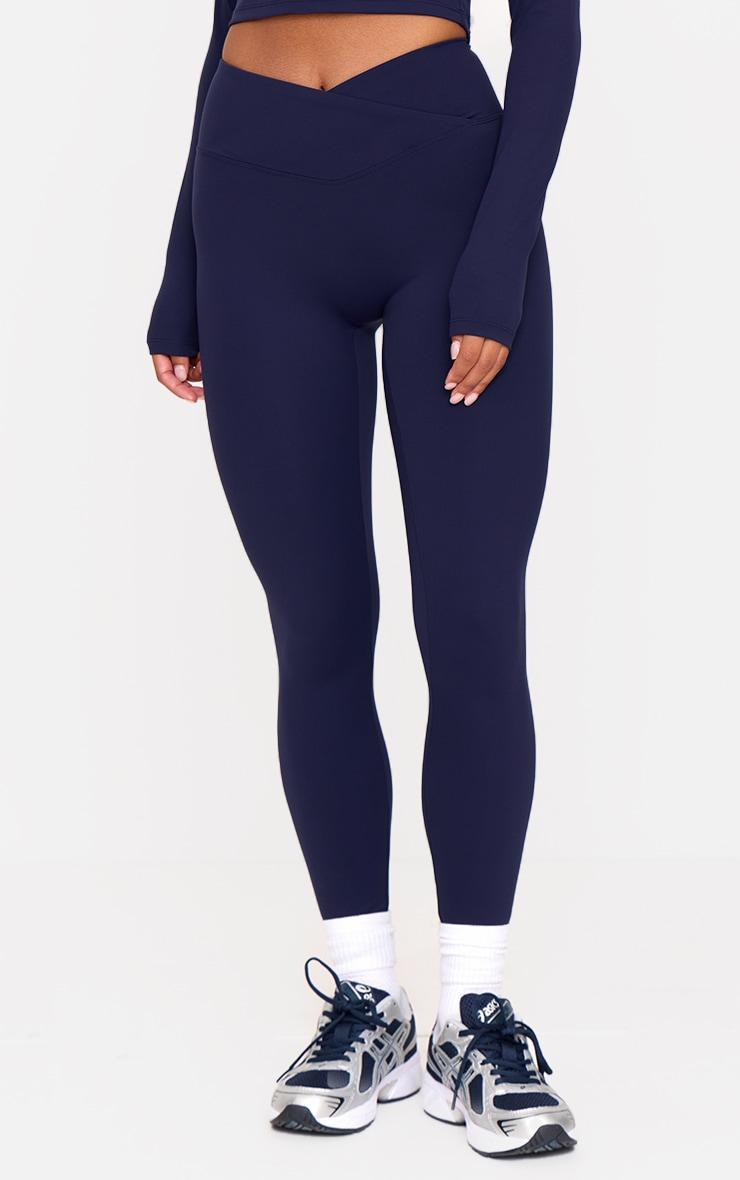 Navy Sculpt Wrap Waist Gym Leggings Product Image