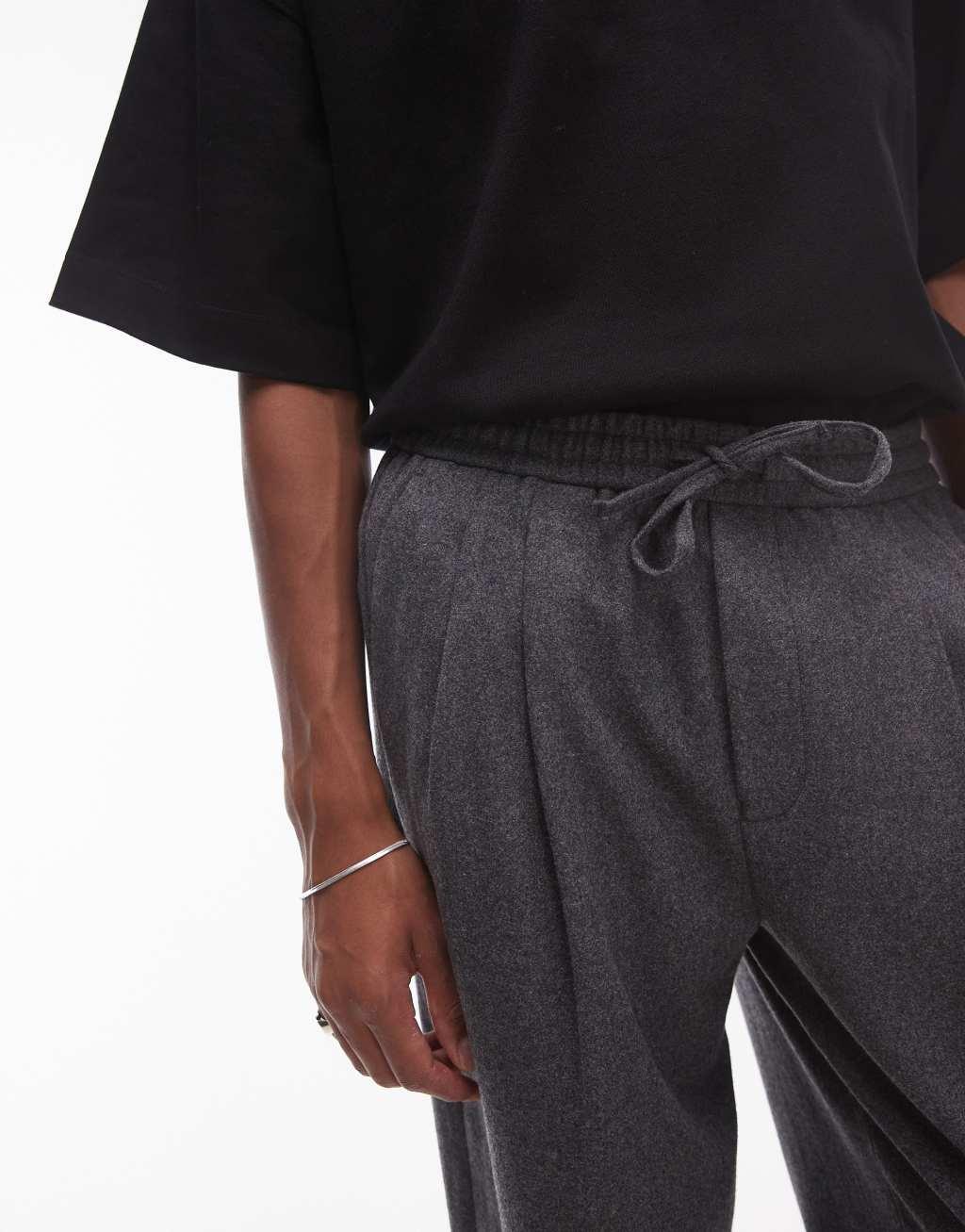 Topman premium wool mix wide leg pants in charcoal Product Image