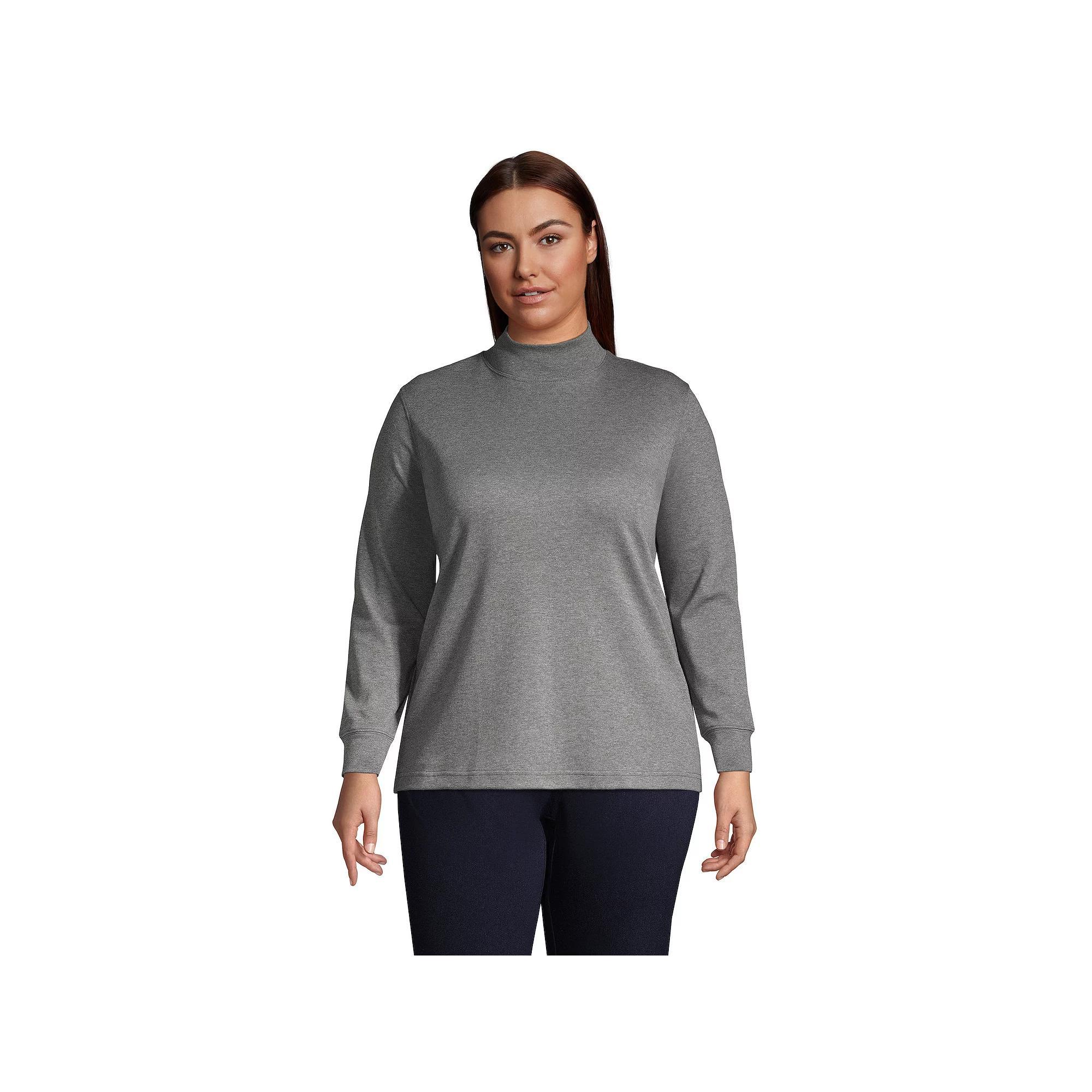 Plus Size Lands' End Supima Cotton Mockneck Top, Women's, Size: 2XL, Grey Heather Product Image