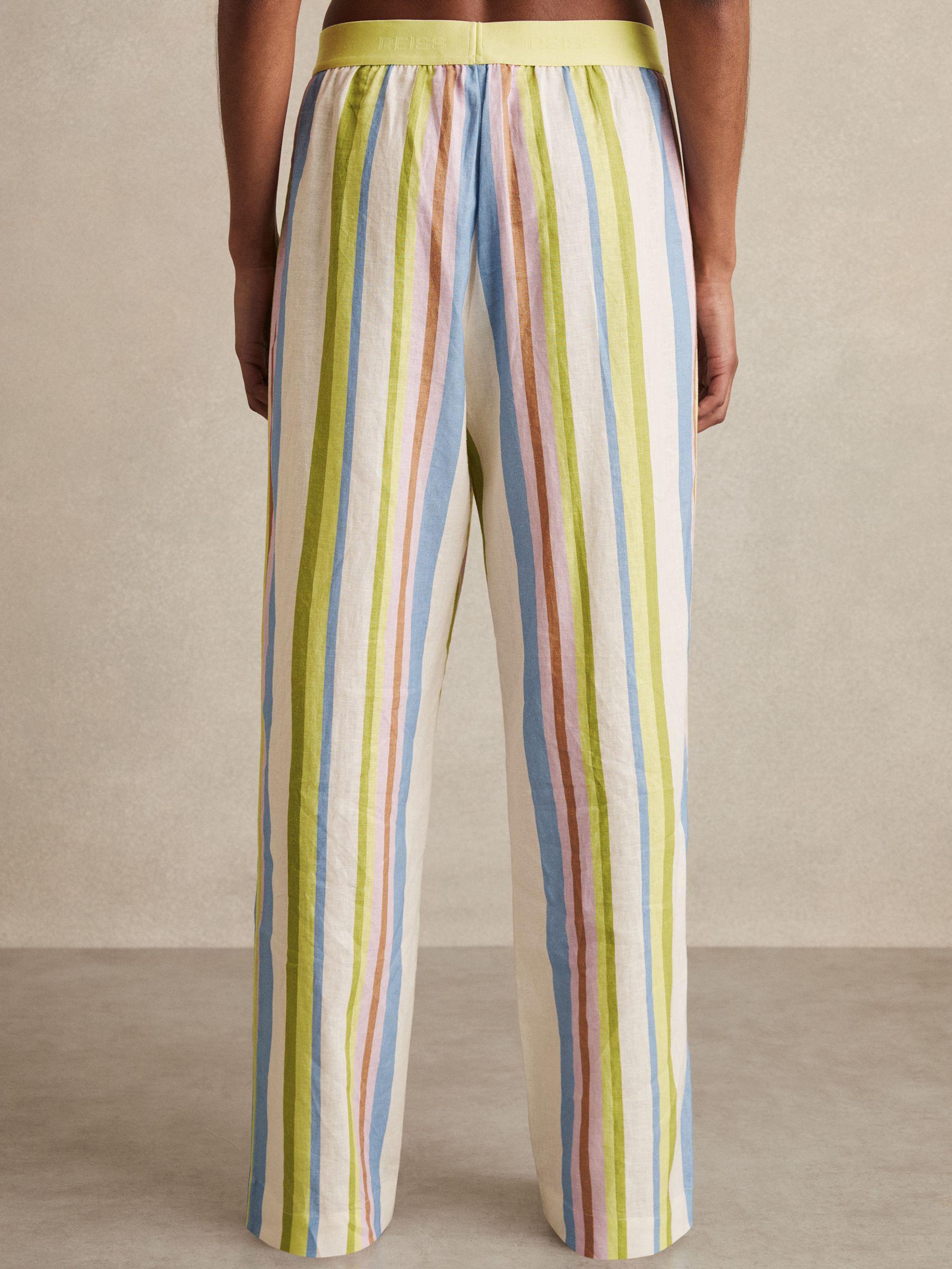 Linen-Blend Stripe Trousers in Green/Blue Product Image