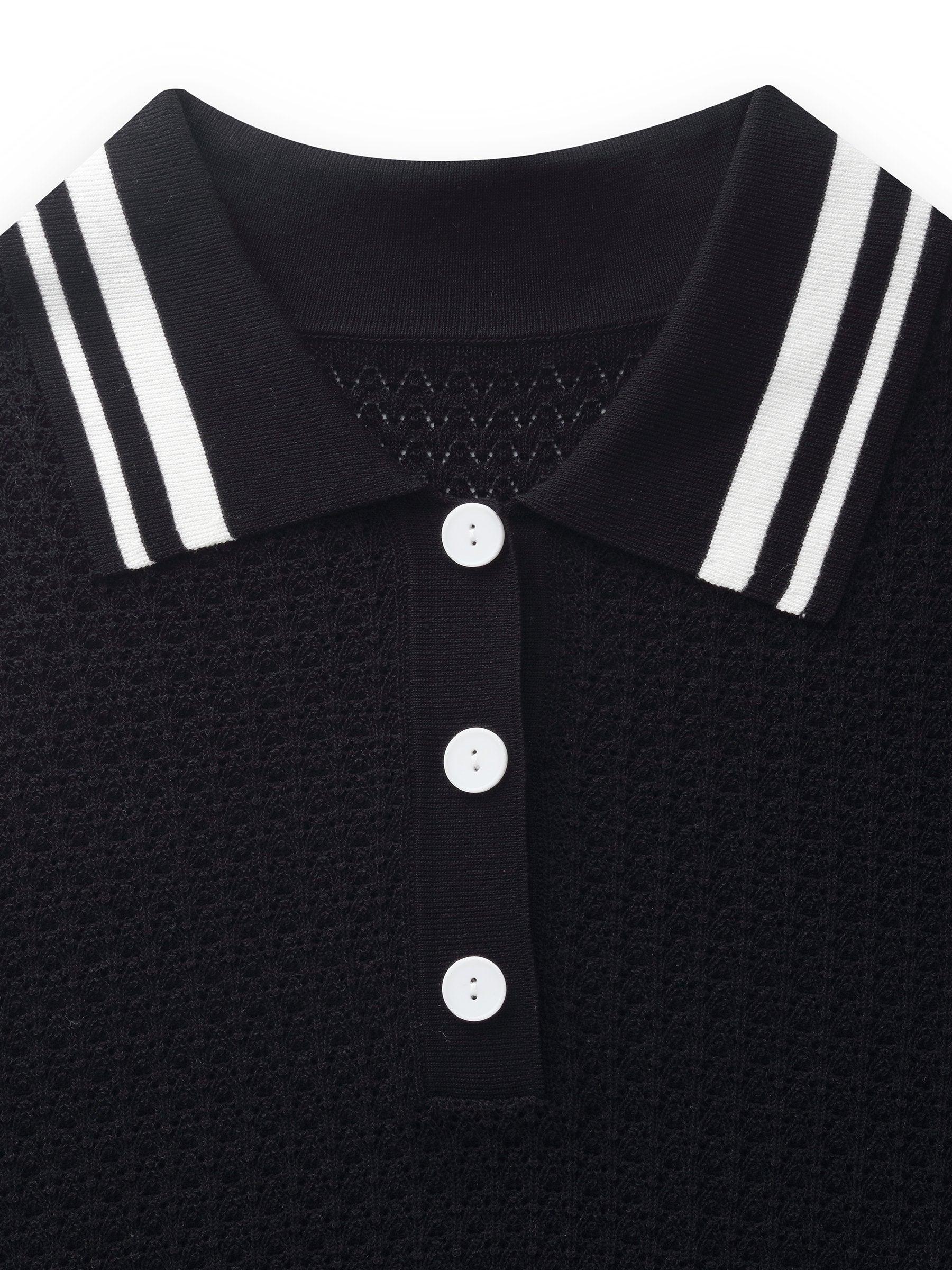 Tencel Blend Openwork Knit Top And Pleated Skirt Two-Piece Set Product Image