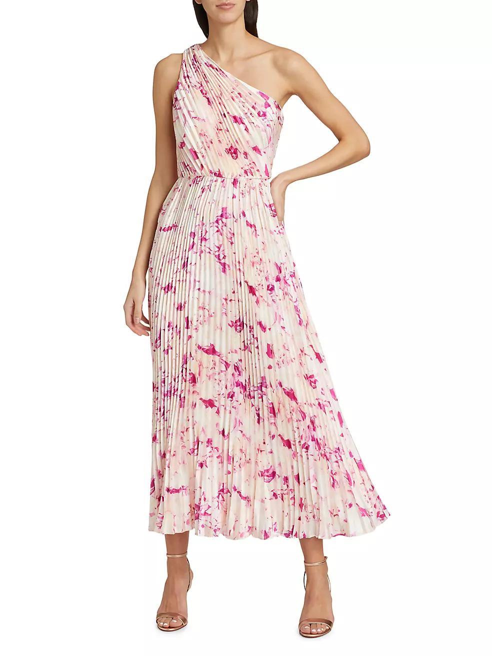 Alina Floral Pleated One-Shoulder Maxi Dress Product Image