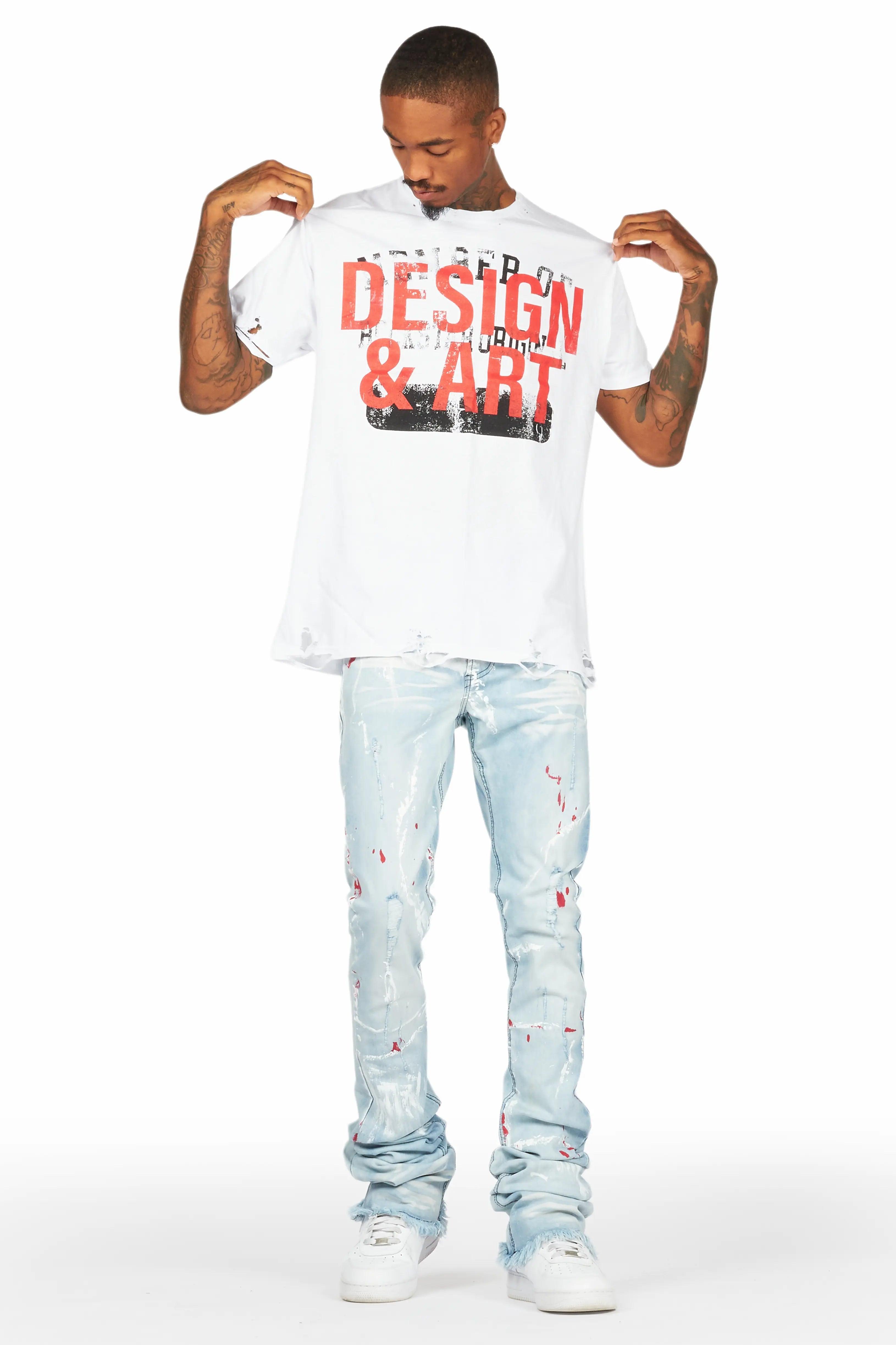 Magar White T-Shirt/Super Stacked Flare Jean Set Male Product Image