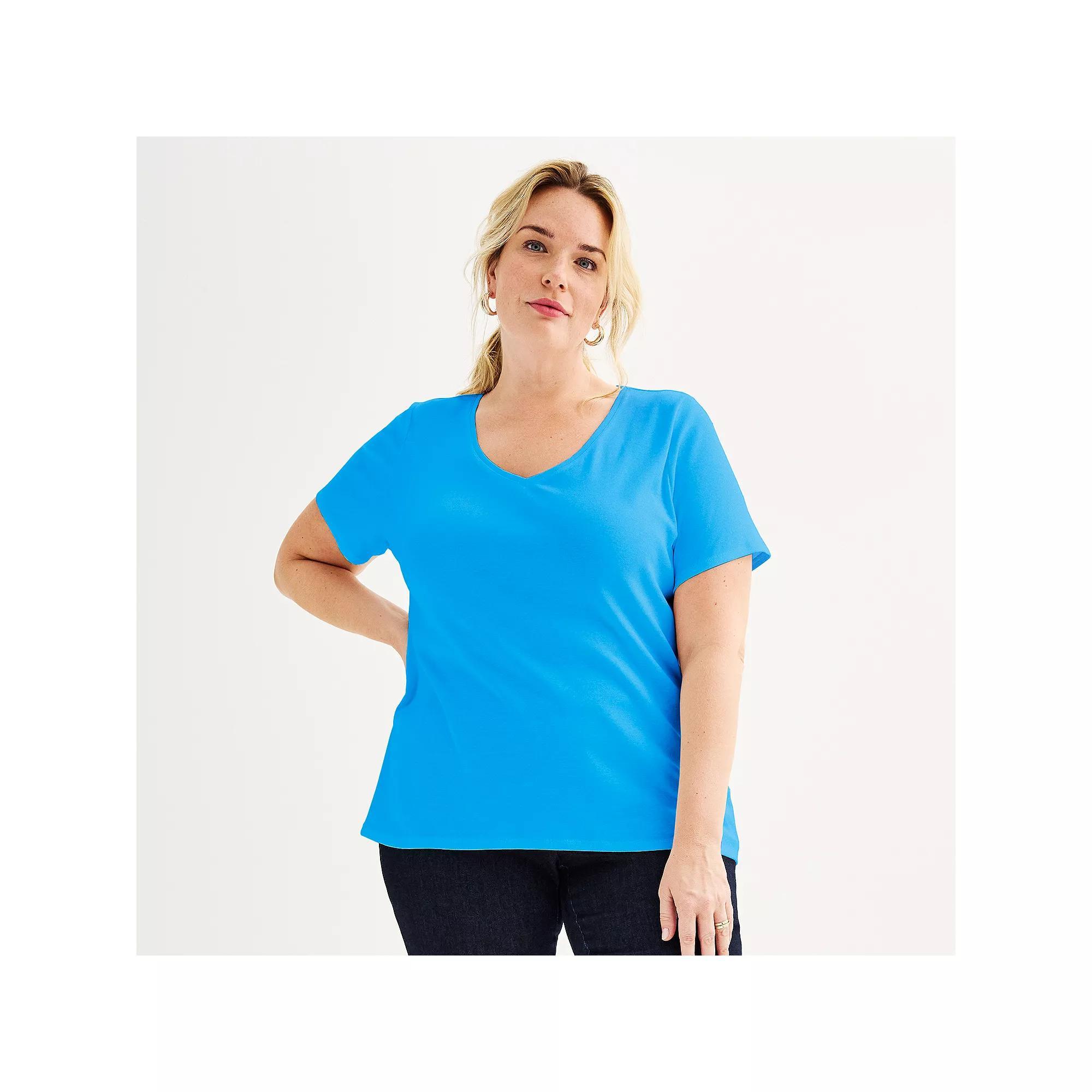 Plus Size Croft & Barrow® Essential V-Neck Top, Women's, Size: 3XL, Fresh Blue Product Image