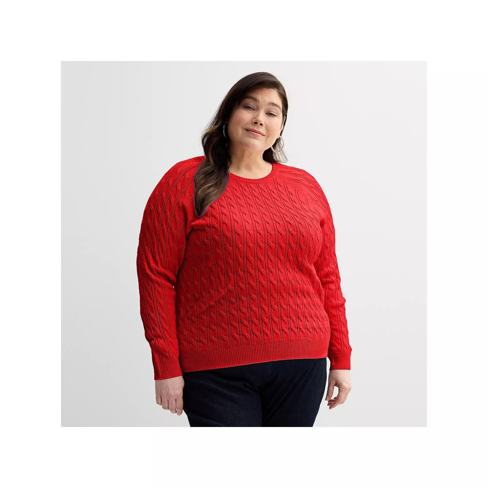 Plus Size Croft & Barrow® The Extra Soft Cabled Crew Neck Sweater, Women's, Size: 1XL, Red Product Image