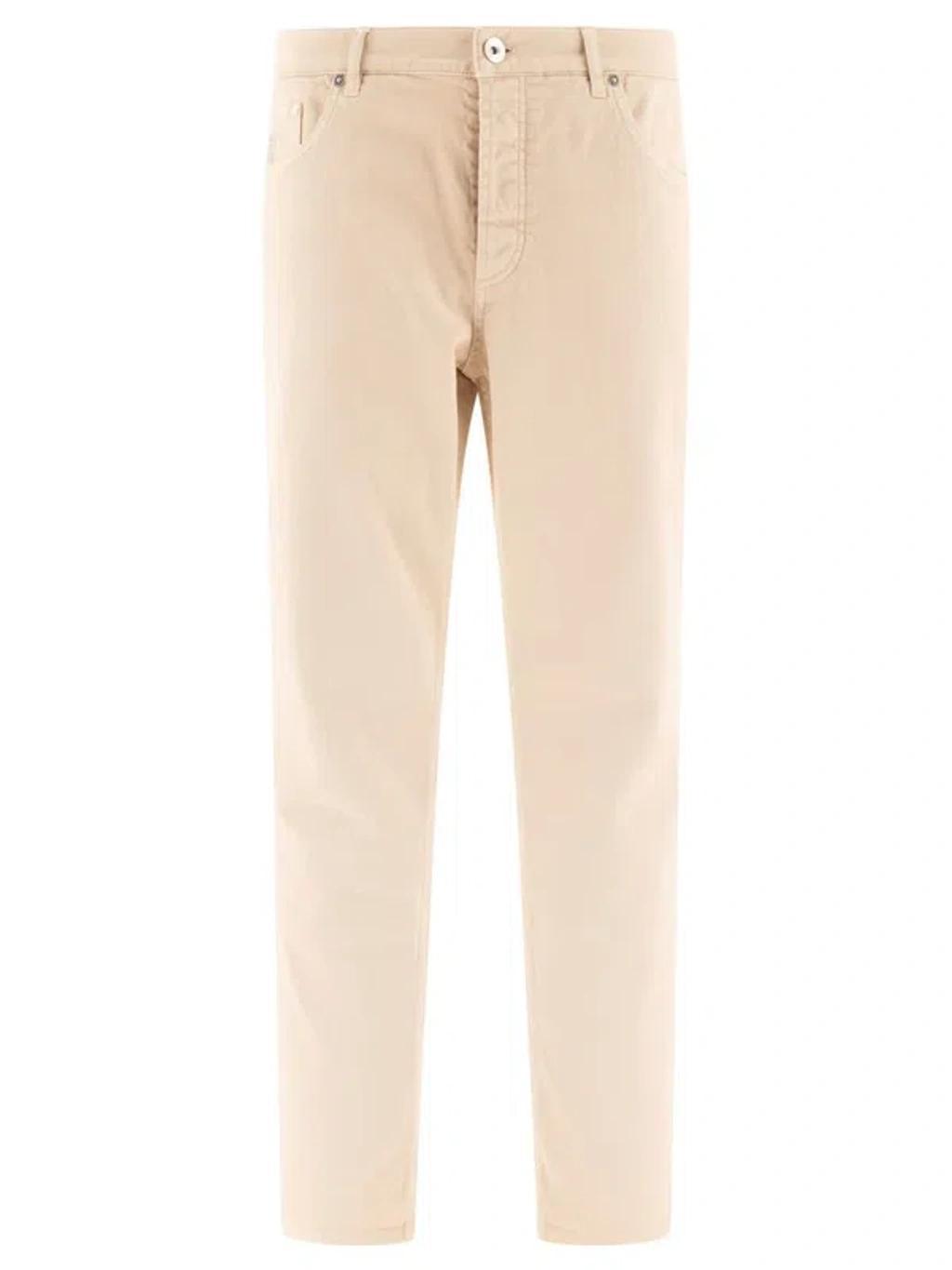 BRUNELLO CUCINELLI Straight Leg Logo Patch Pants In Beige Product Image