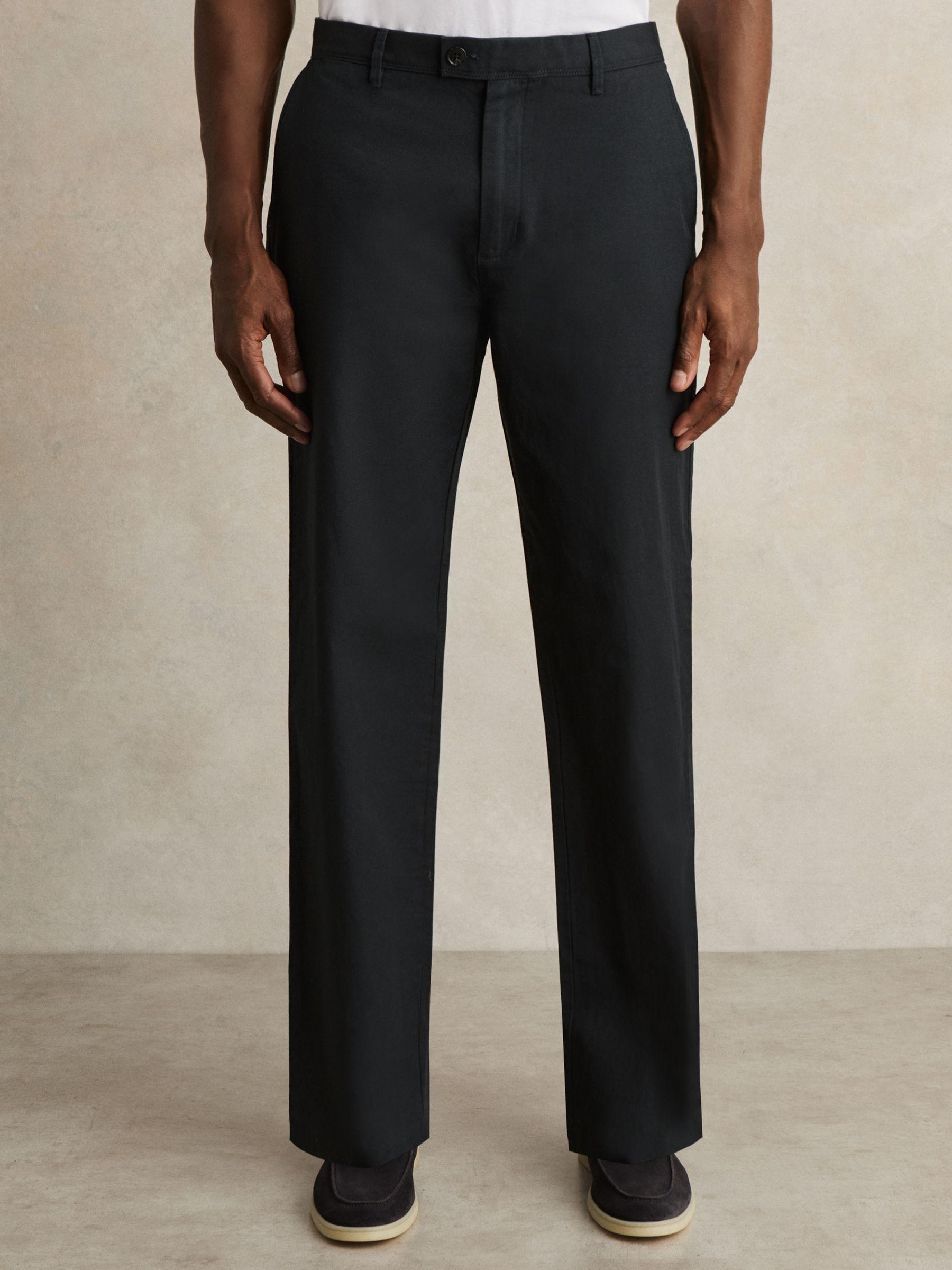 Cotton-Linen Relaxed-Fit Trousers in Navy Product Image