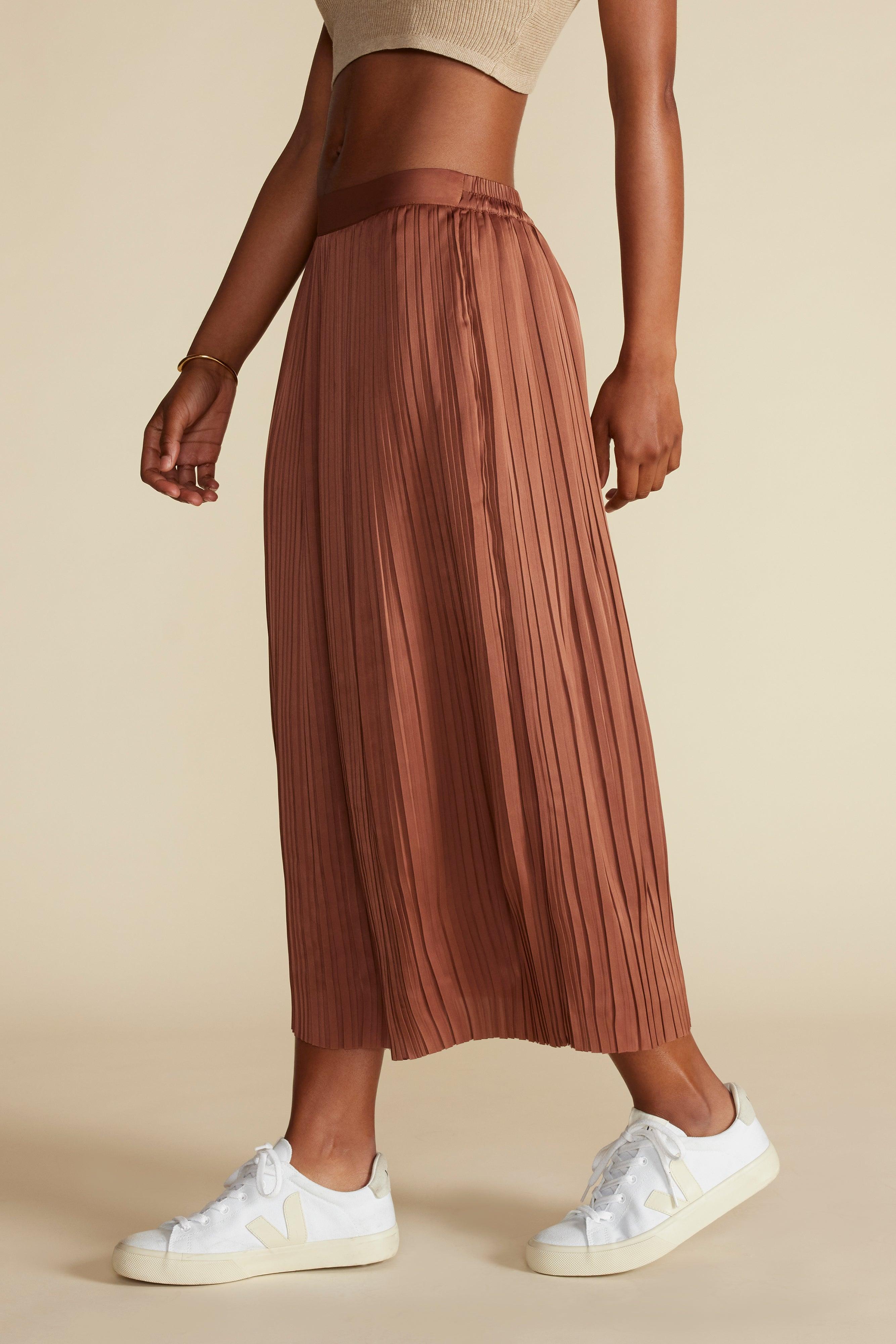 Blaze Pleated Recycled Sateen Skirt - Cafe Product Image